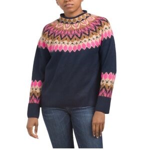 CeCe Women's Fair Isle Funnel Neck Sweater. Size large